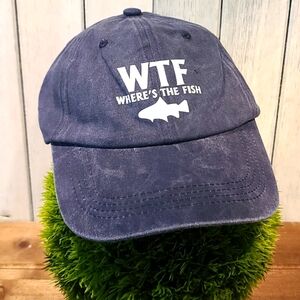 WTF fishing hat ball cap "Where's The Fish" NWT adjustable buckle strap
